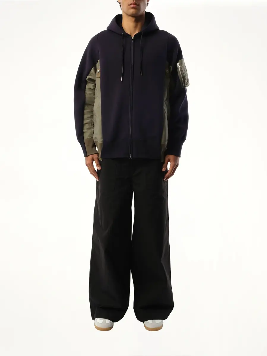Sacai Sponge Sweat Nylon Twill Zip Hoodie in Navy/khaki Navy | Thumbnail 4 Sacai Sponge Sweat Nylon Twill Zip Hoodie in Navy/khaki Navy | Thumbnail 4