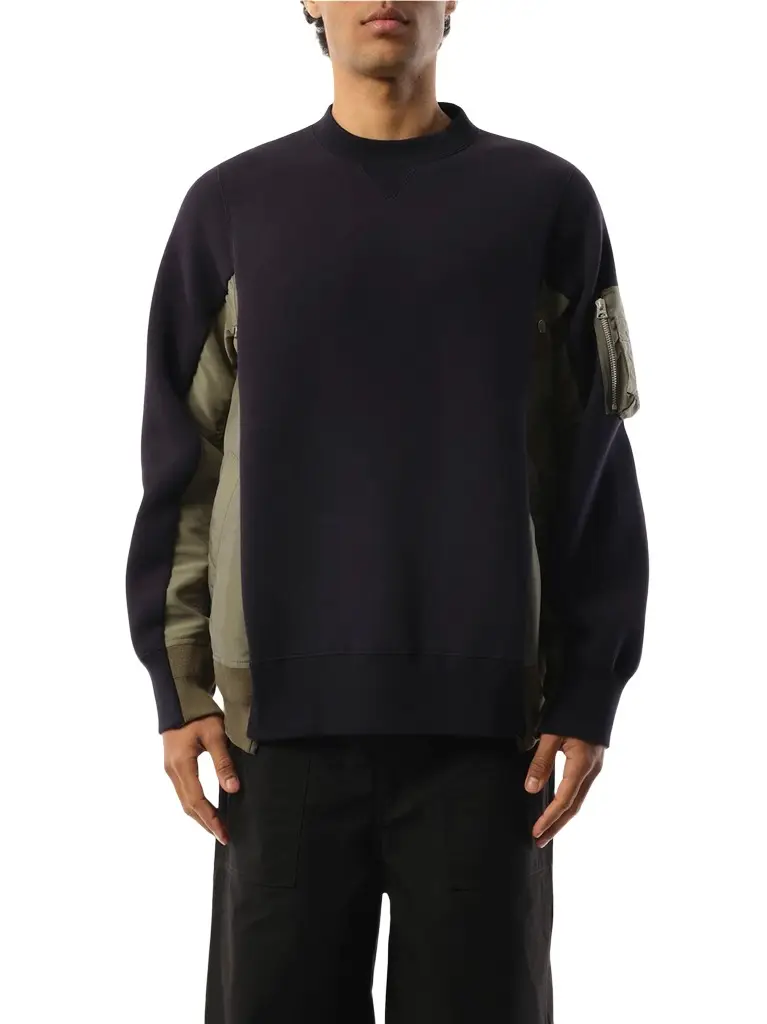 Sacai Sponge Sweat Nylon Twill Pullover in Navy/khaki Navy