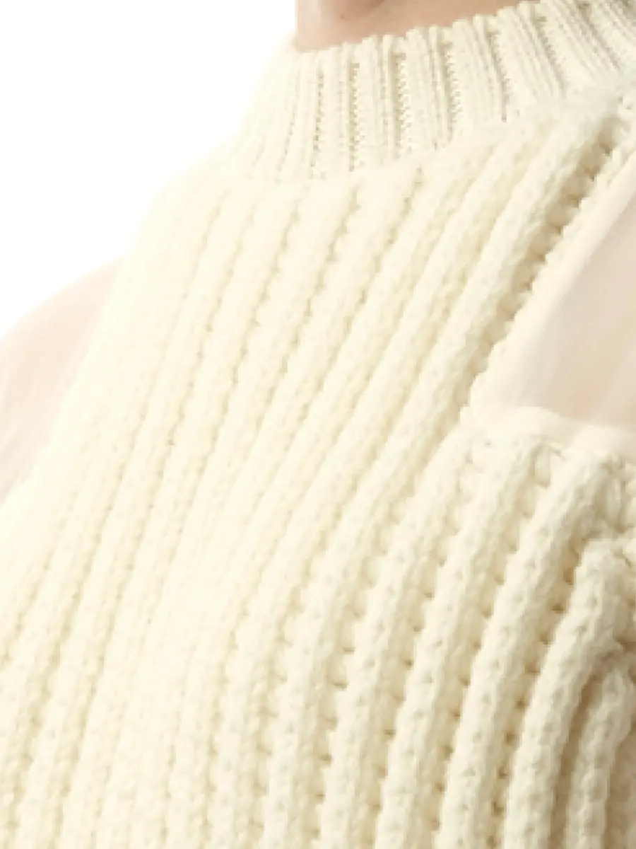 Sacai Silk Chiffon Mix Knit Dress in Off White | Thumbnail 2 Sacai Silk Chiffon Mix Knit Dress in Off White | Thumbnail 2