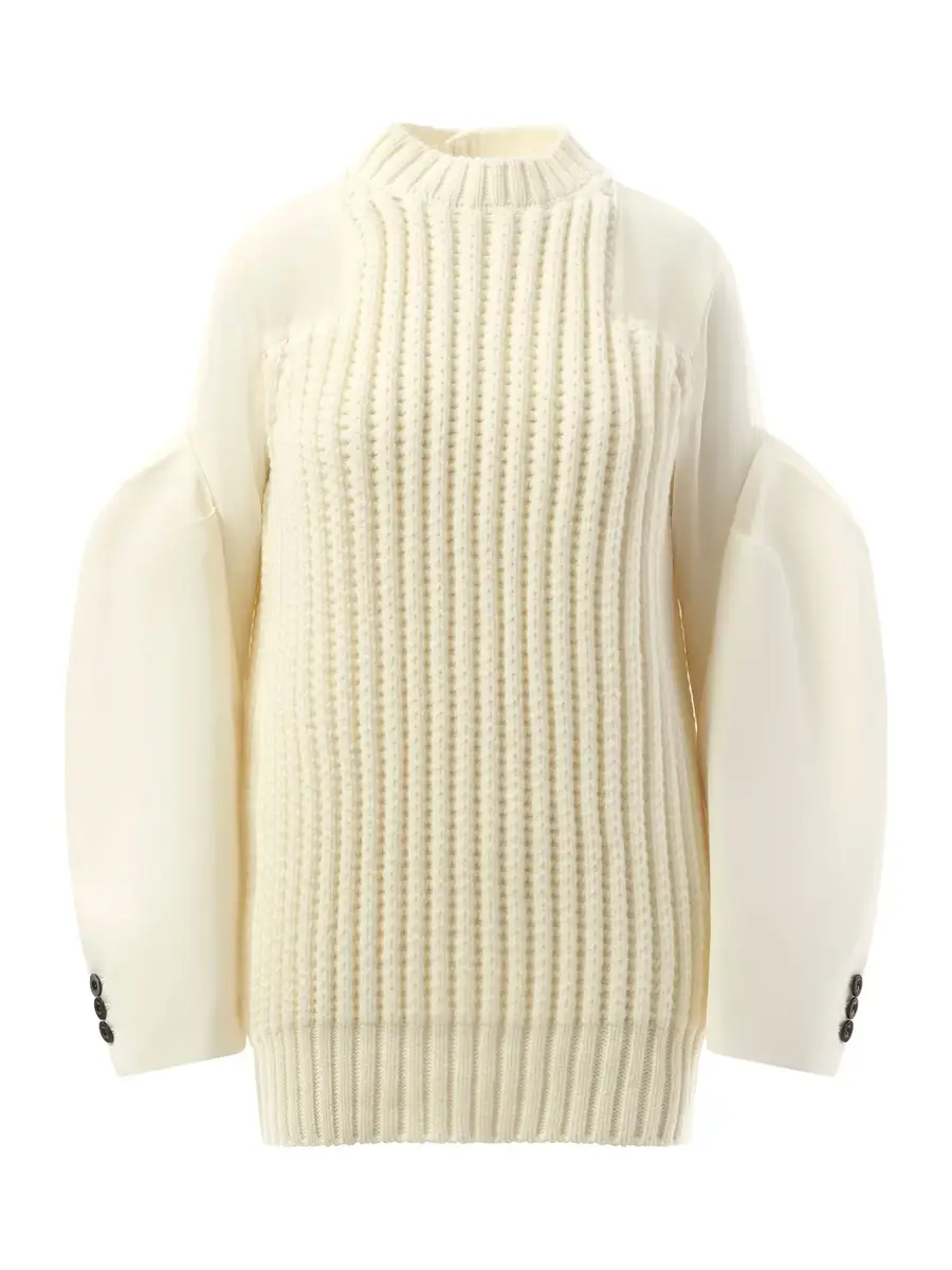 Sacai Silk Chiffon Mix Knit Dress in Off White | Thumbnail 3 Sacai Silk Chiffon Mix Knit Dress in Off White | Thumbnail 3