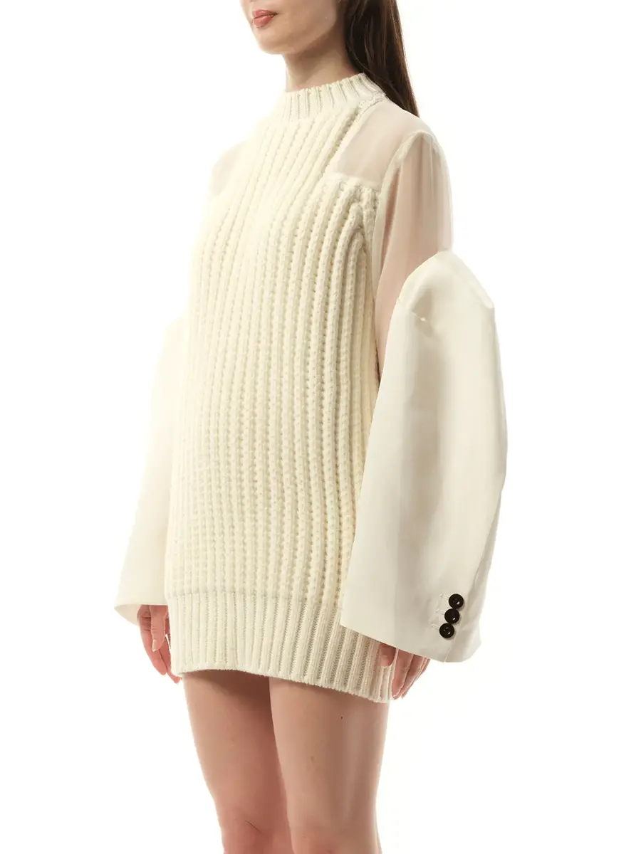 Sacai Silk Chiffon Mix Knit Dress in Off White | Thumbnail 5 Sacai Silk Chiffon Mix Knit Dress in Off White | Thumbnail 5