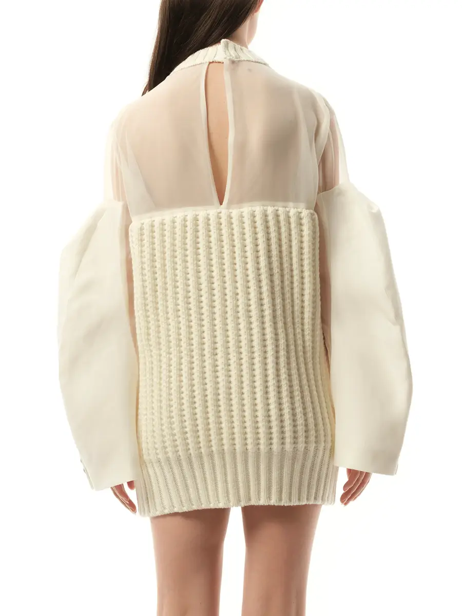 Sacai Silk Chiffon Mix Knit Dress in Off White | Thumbnail 6 Sacai Silk Chiffon Mix Knit Dress in Off White | Thumbnail 6