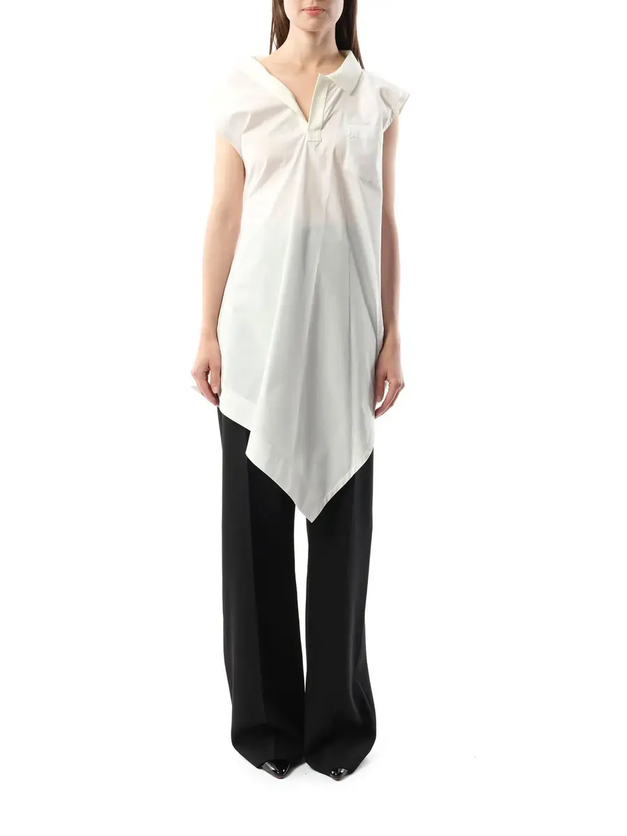 Sacai Cotton Poplin Polo Shirt in Off White | Thumbnail 4 Sacai Cotton Poplin Polo Shirt in Off White | Thumbnail 4