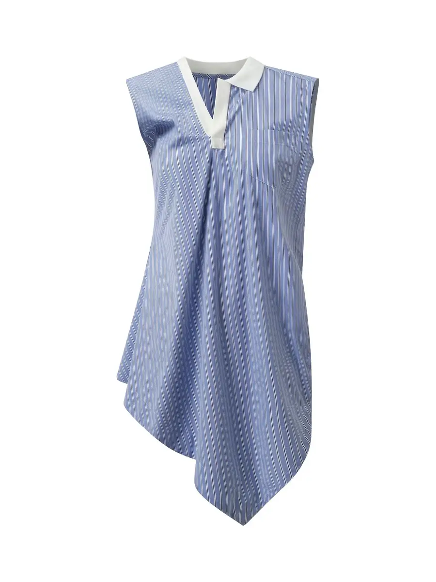 Sacai Cotton Poplin Polo Shirt in Light Blue Stripe | Thumbnail 3