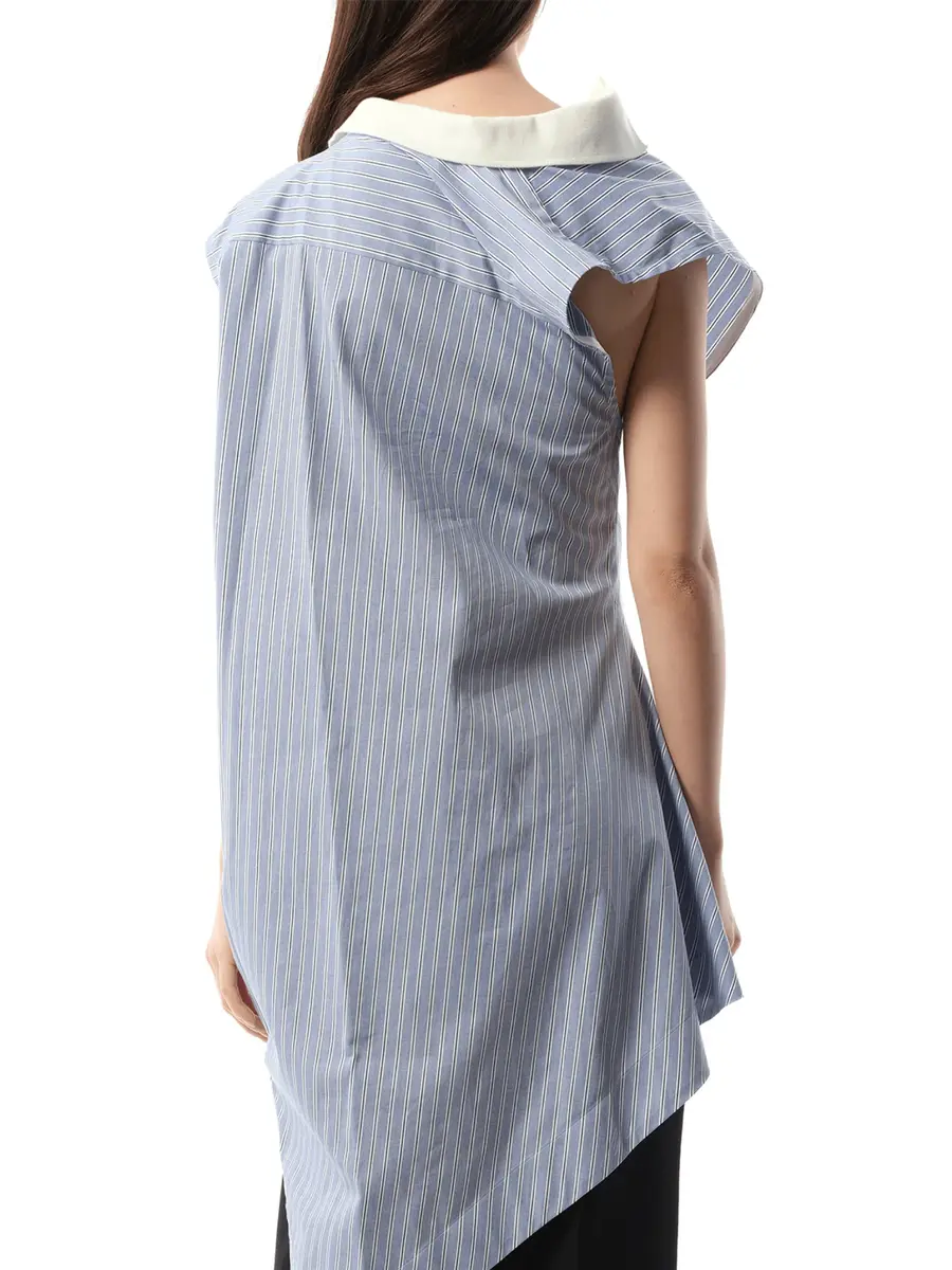 Sacai Cotton Poplin Polo Shirt in Light Blue Stripe | Thumbnail 6