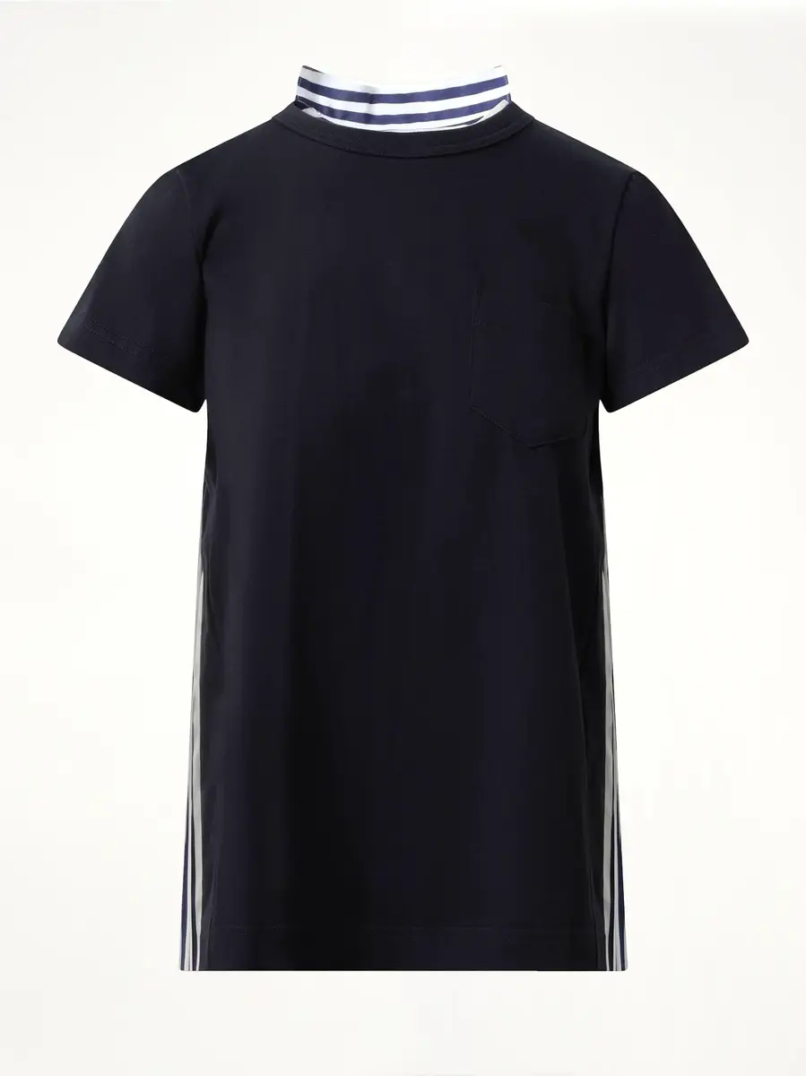 Sacai Cotton Poplin x Jersey T-shirt in Navy/navy Stripe | Thumbnail 3