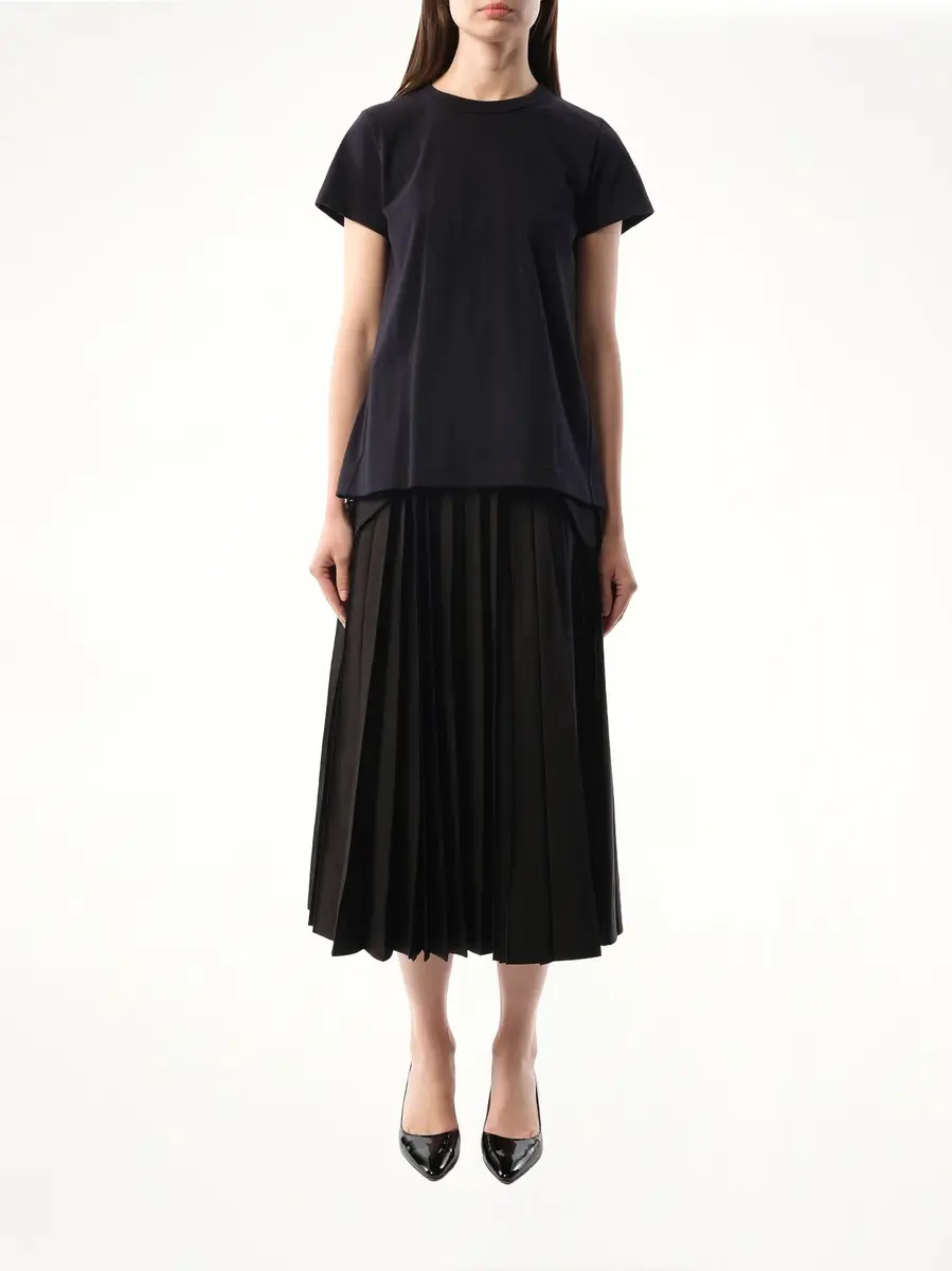 Sacai Cotton Poplin x Jersey T-shirt in Navy/navy Stripe | Thumbnail 4