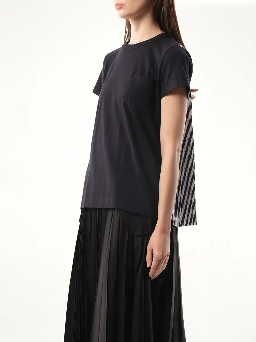 Sacai Cotton Poplin x Jersey T-shirt in Navy/navy Stripe | Thumbnail 5