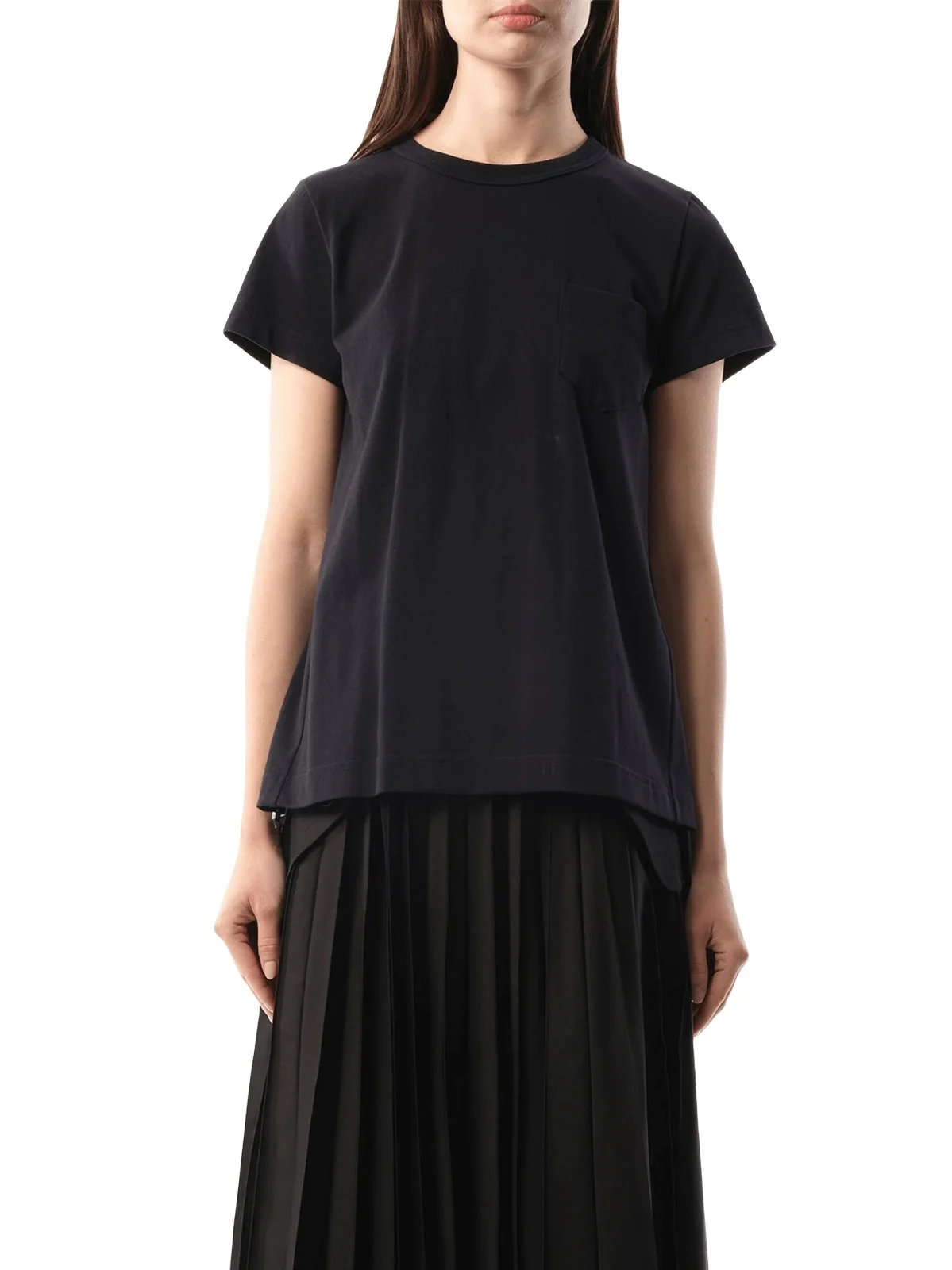 Cotton Poplin x Jersey T-shirt in Navy/navy Stripe
