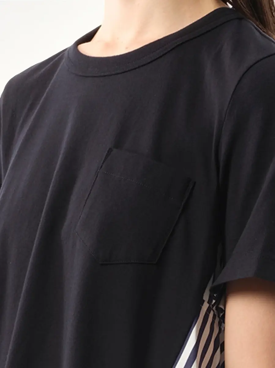 Sacai Cotton Poplin x Jersey T-shirt in Navy/navy Stripe | Thumbnail 2