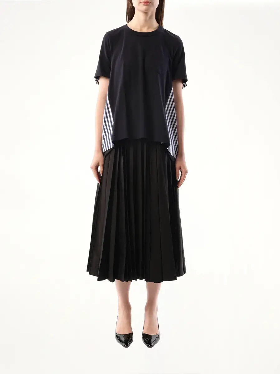 Sacai Cotton Poplin x Jersey T-shirt in Navy/navy Stripe | Thumbnail 4