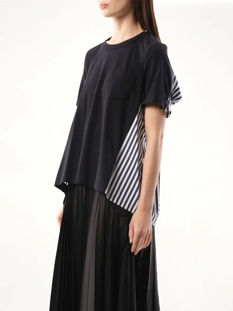Sacai Cotton Poplin x Jersey T-shirt in Navy/navy Stripe | Thumbnail 5
