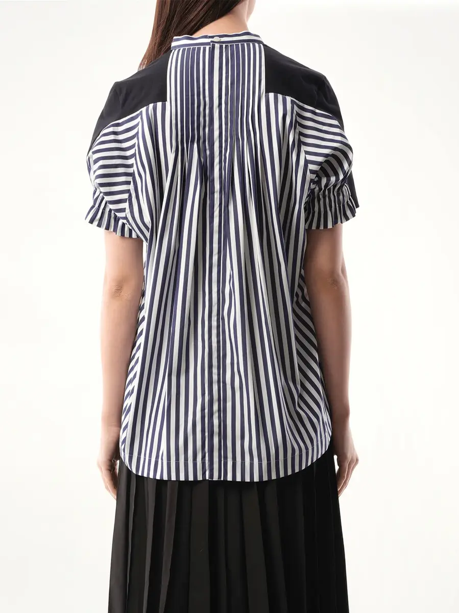 Sacai Cotton Poplin x Jersey T-shirt in Navy/navy Stripe | Thumbnail 6