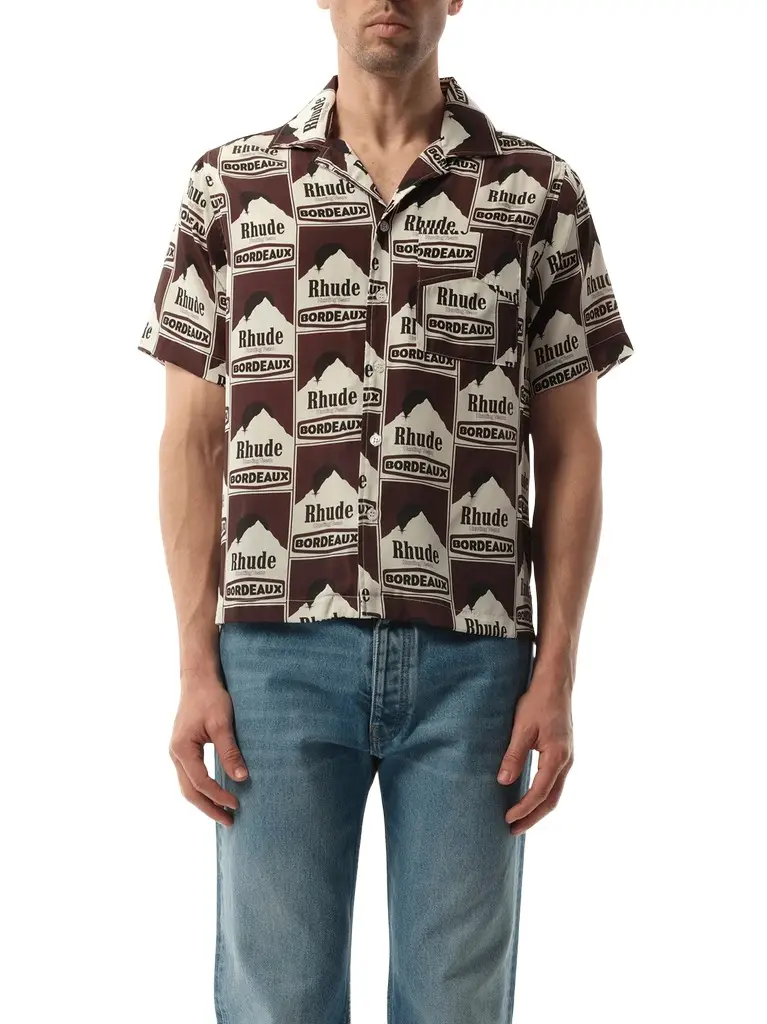 Rhude Moonlight Bordeaux Silk Shirt in Maroon/off White Multicolour | Image 1 Rhude Moonlight Bordeaux Silk Shirt in Maroon/off White Multicolour | Image 1