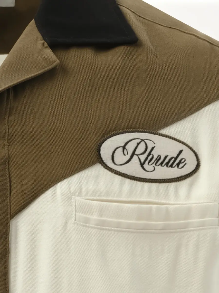 Rhude Town & Country Bowling Shirt in Military Green/off White | Thumbnail 2