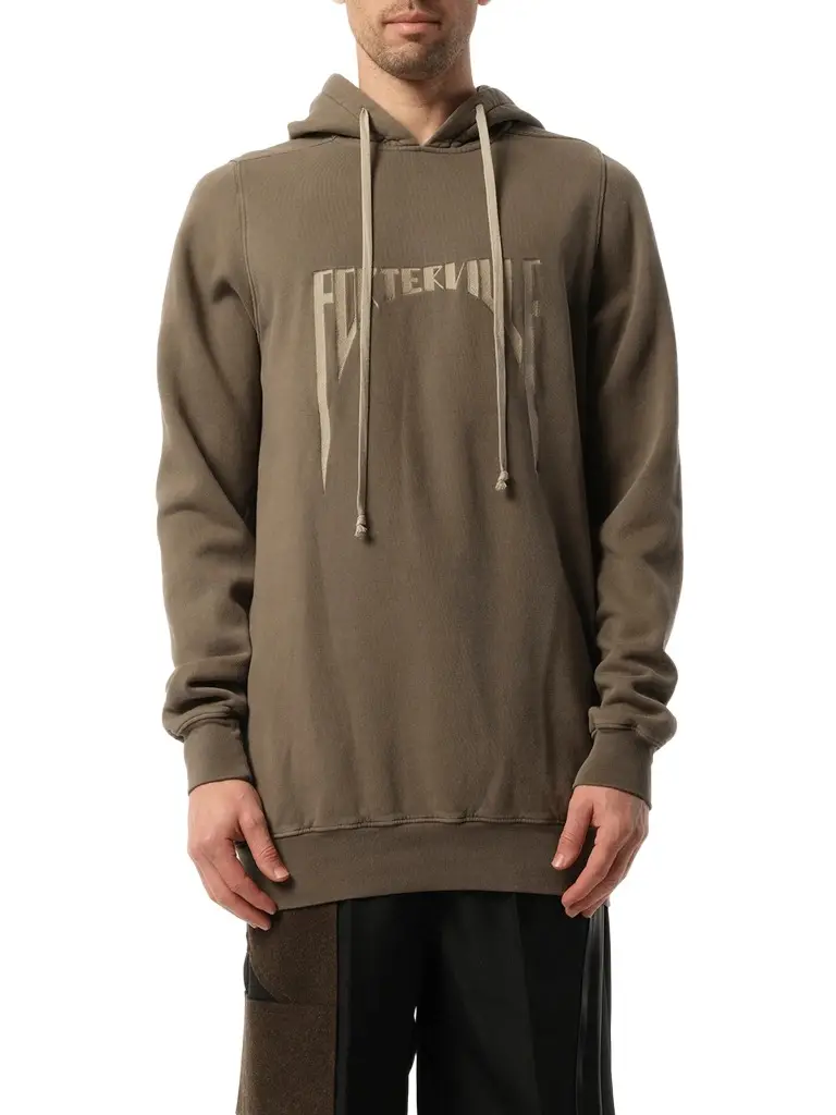 Rick Owens Porterville Embroidered Hoodie in Dust/pearl Brown | Image 1 Rick Owens Porterville Embroidered Hoodie in Dust/pearl Brown | Image 1