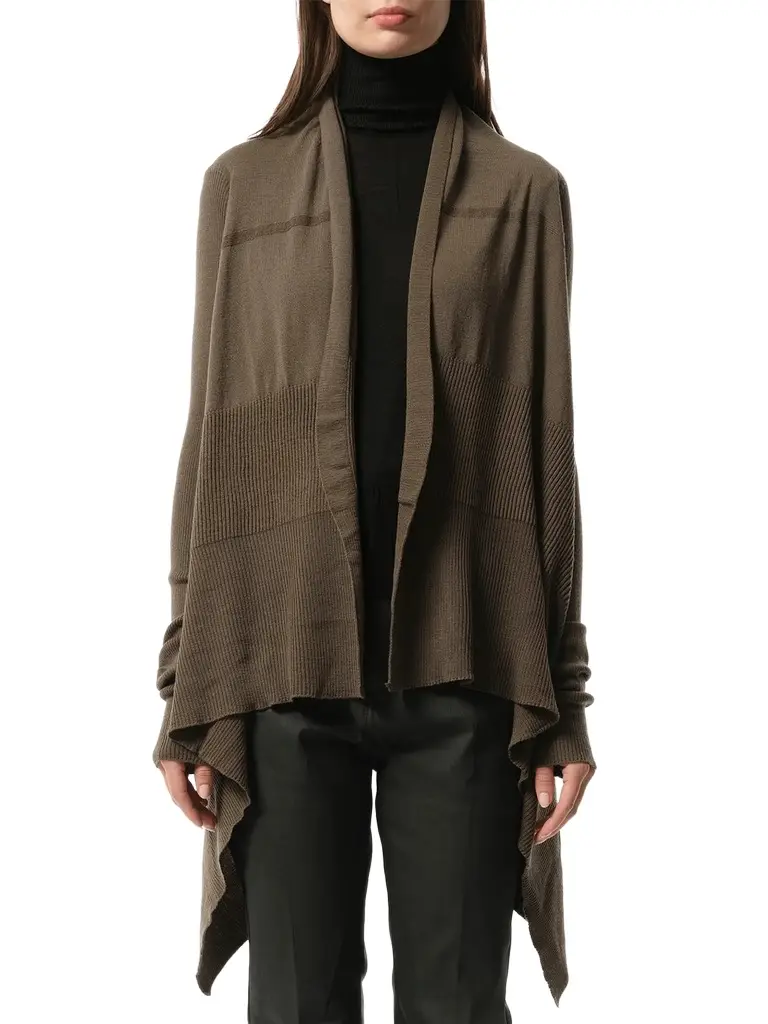 Rick Owens Medium Wrap Cardigan in Dust Brown | Image 1 Rick Owens Medium Wrap Cardigan in Dust Brown | Image 1