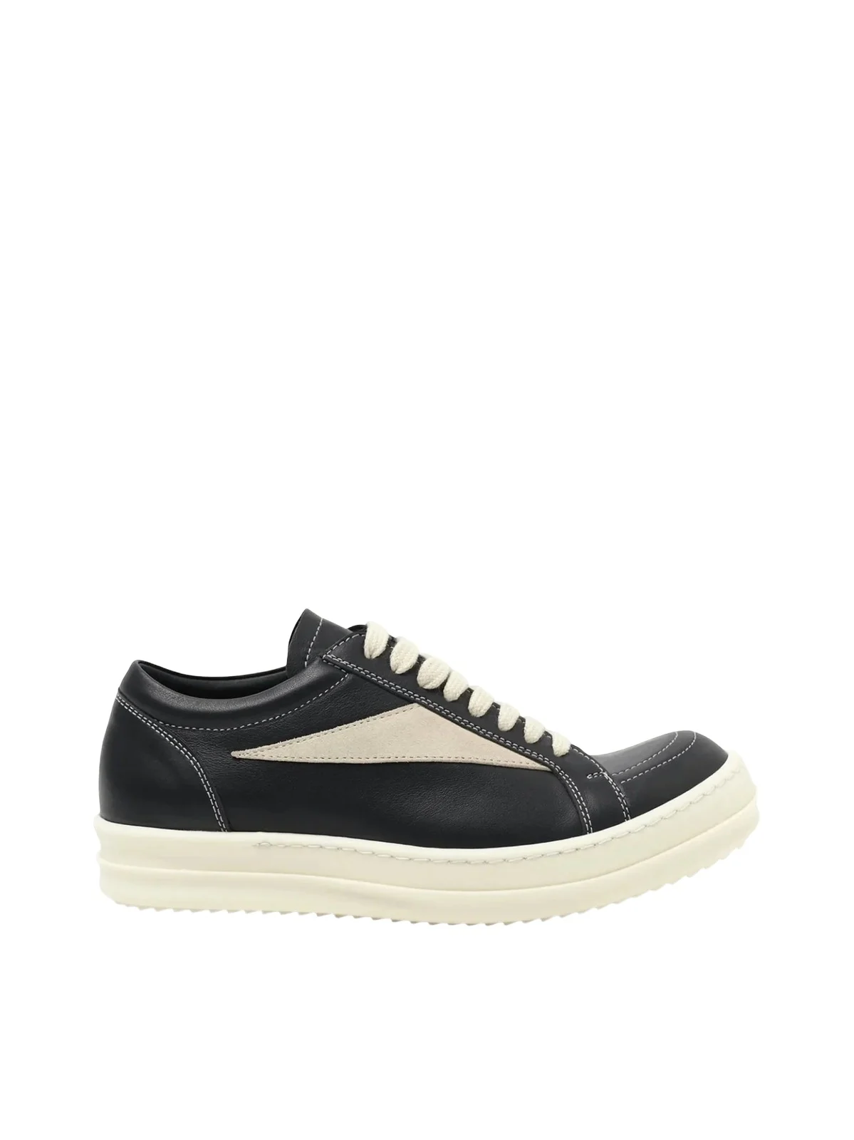 Rick Owens Full Grain Leather Vintage Sneaker in Black/milk