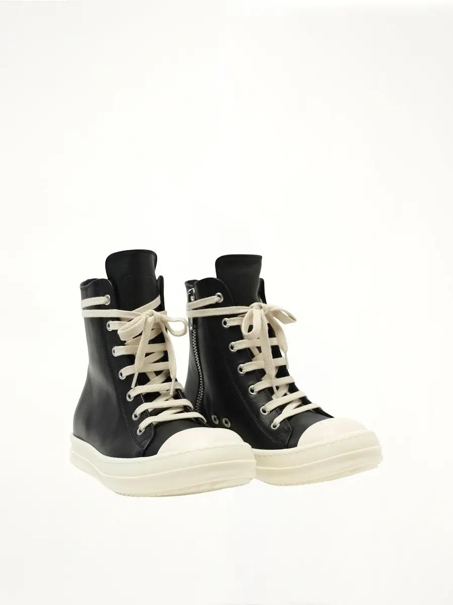 Rick Owens Washed Calf Sneaker in Black/milk | Thumbnail 3 Rick Owens Washed Calf Sneaker in Black/milk | Thumbnail 3