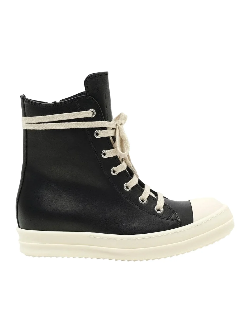 Rick Owens Washed Calf Sneaker in Black/milk