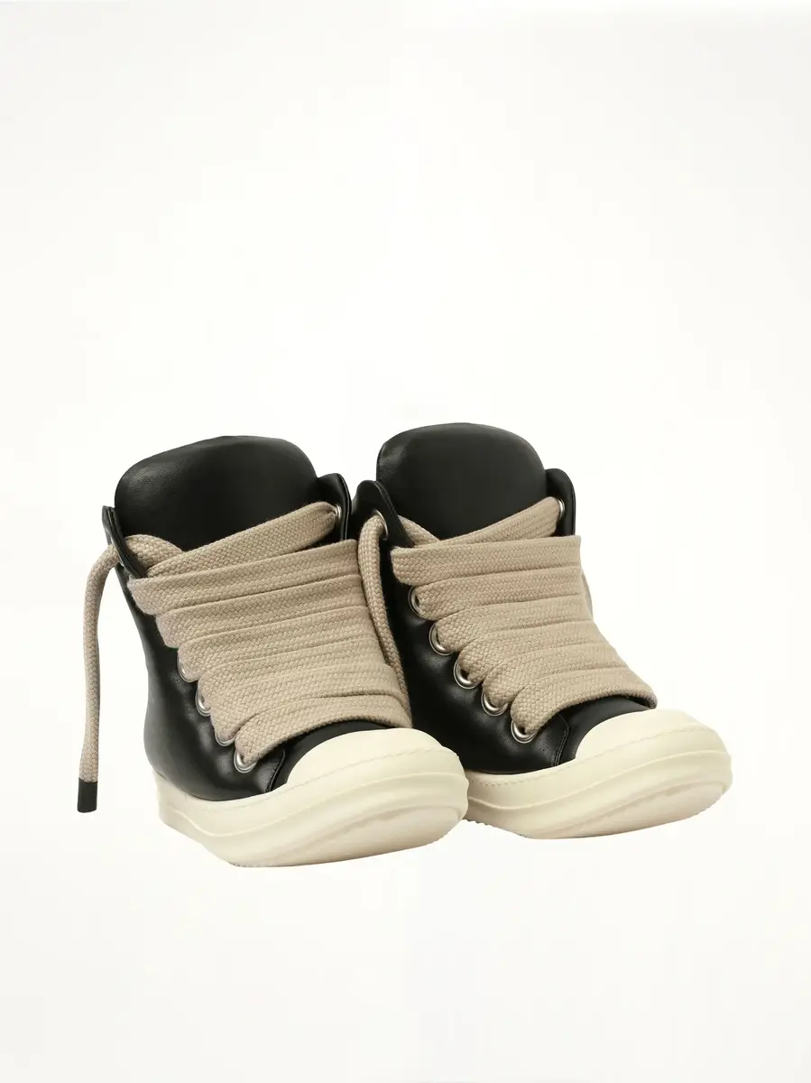 Rick Owens Jumbo Laced Padded High Sneaks in Black/milk Black | Thumbnail 3