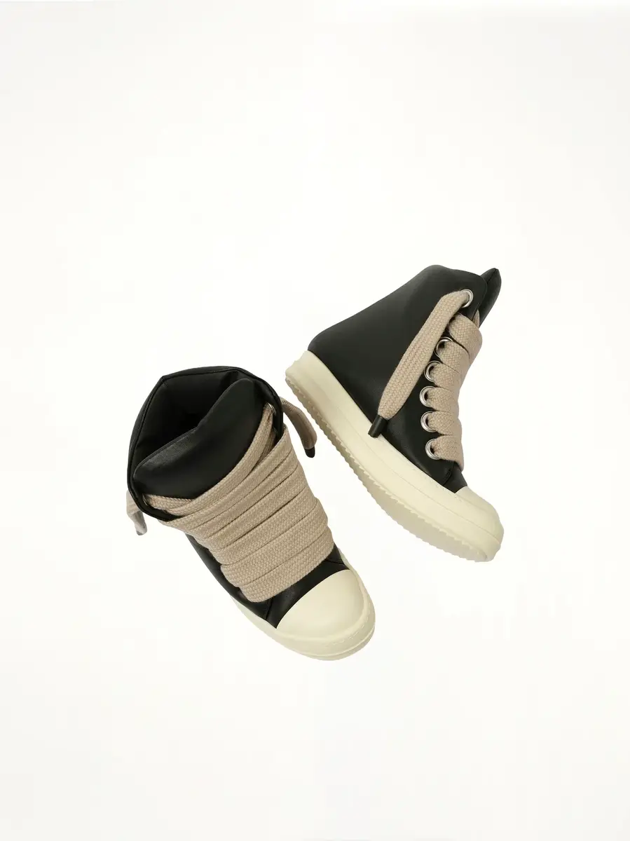 Rick Owens Jumbo Laced Padded High Sneaks in Black/milk Black | Thumbnail 4