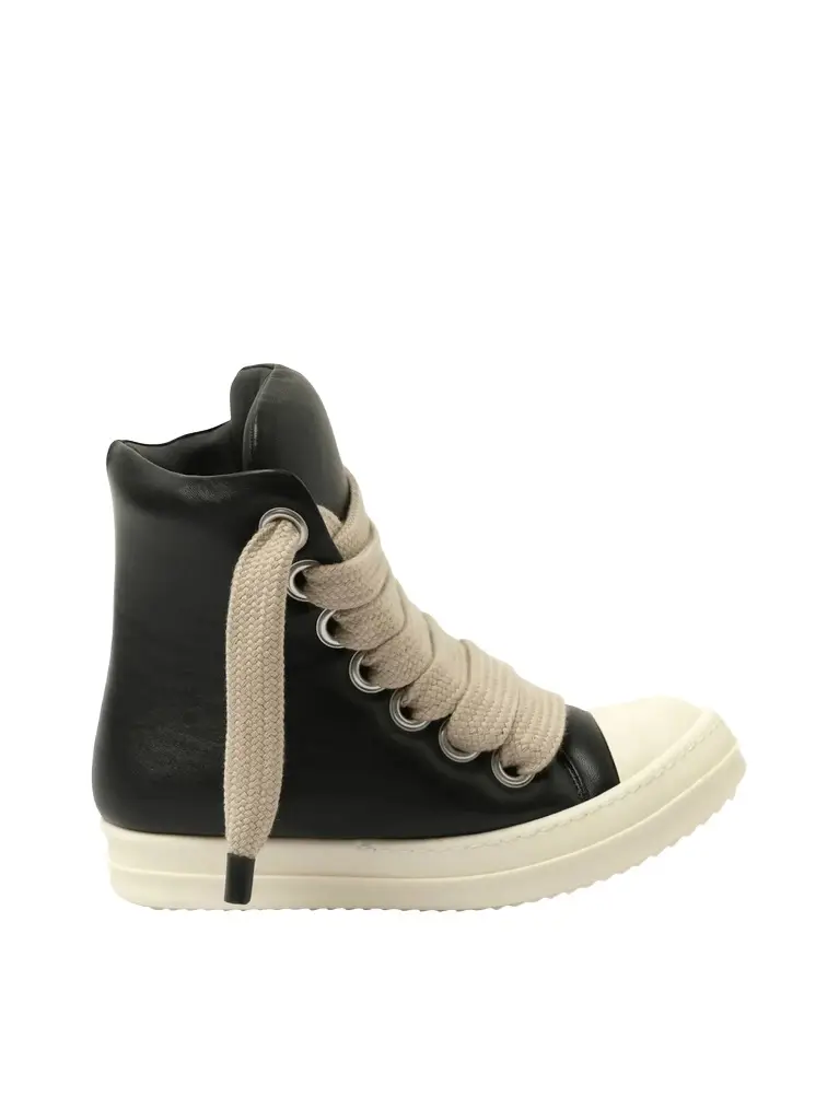 Rick Owens Jumbo Laced Padded High Sneaks in Black/milk | Image 1 Rick Owens Jumbo Laced Padded High Sneaks in Black/milk | Image 1