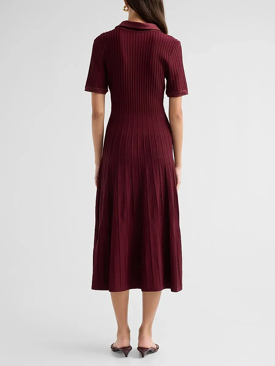 Milly Women's Dylan Johnny-Collar Ribbed Midi Dress | Thumbnail 3 Milly Women's Dylan Johnny-Collar Ribbed Midi Dress | Thumbnail 3