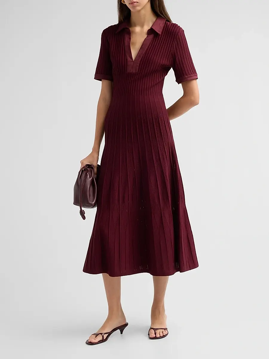 Milly Women's Dylan Johnny-Collar Ribbed Midi Dress | Thumbnail 4 Milly Women's Dylan Johnny-Collar Ribbed Midi Dress | Thumbnail 4