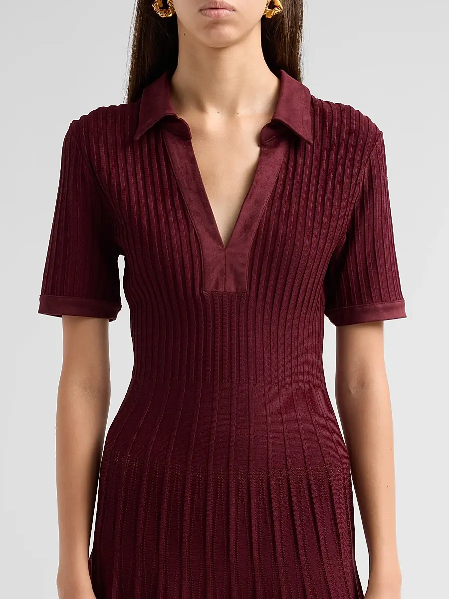 Milly Women's Dylan Johnny-Collar Ribbed Midi Dress | Thumbnail 5 Milly Women's Dylan Johnny-Collar Ribbed Midi Dress | Thumbnail 5