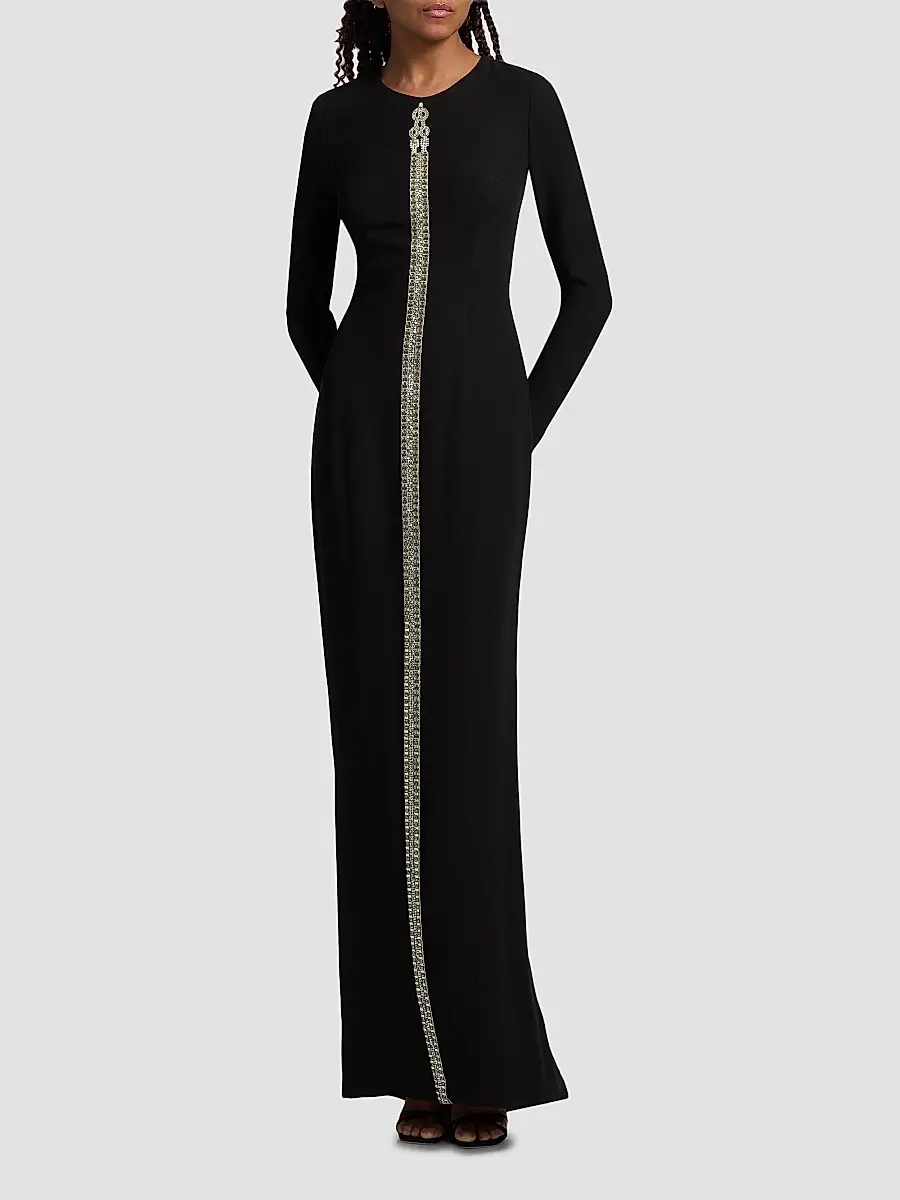 Reem Acra Women's Crêpe Crystal Detail Column Gown | Thumbnail 2 Reem Acra Women's Crêpe Crystal Detail Column Gown | Thumbnail 2