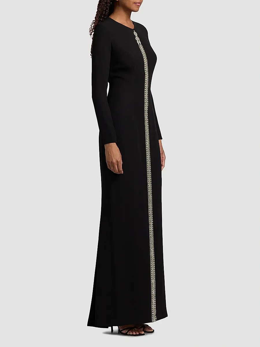 Reem Acra Women's Crêpe Crystal Detail Column Gown | Thumbnail 3 Reem Acra Women's Crêpe Crystal Detail Column Gown | Thumbnail 3
