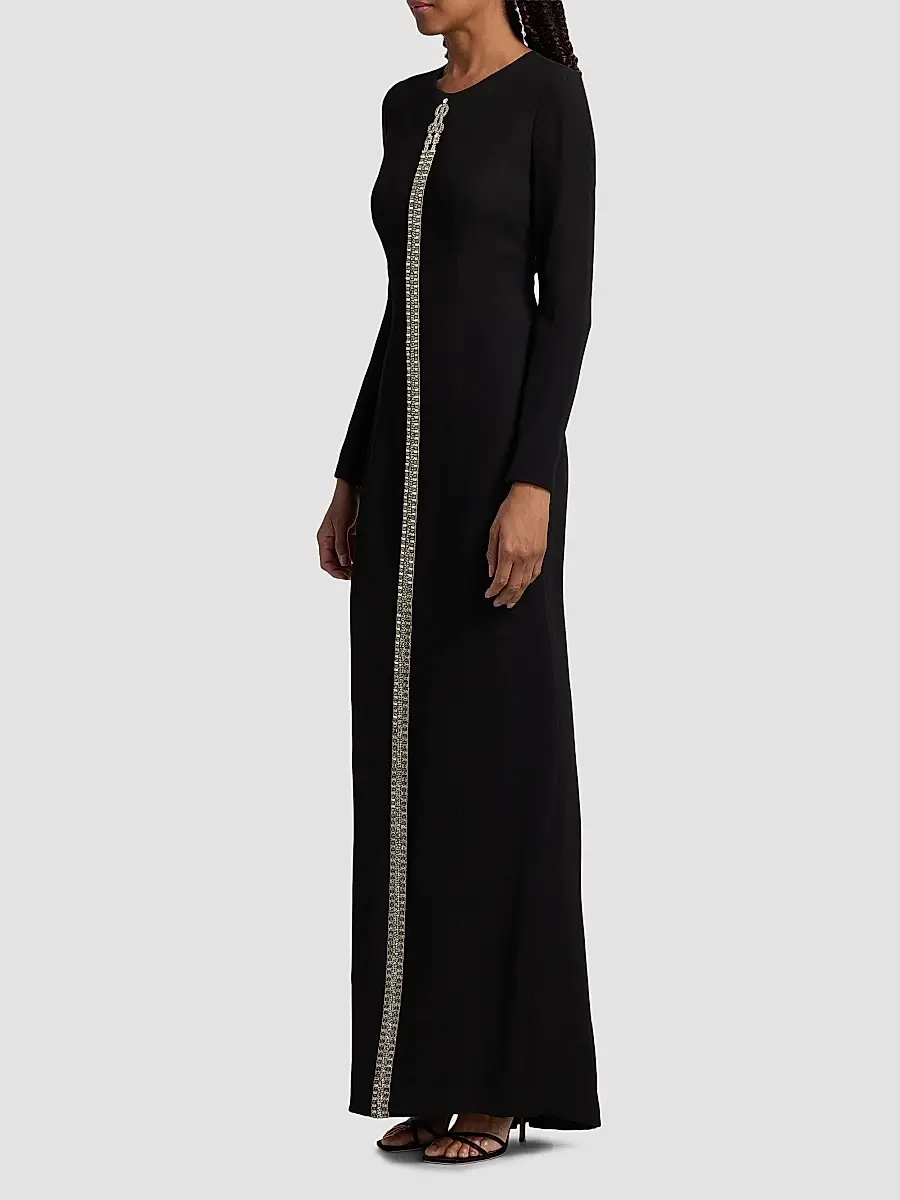 Reem Acra Women's Crêpe Crystal Detail Column Gown | Thumbnail 4 Reem Acra Women's Crêpe Crystal Detail Column Gown | Thumbnail 4