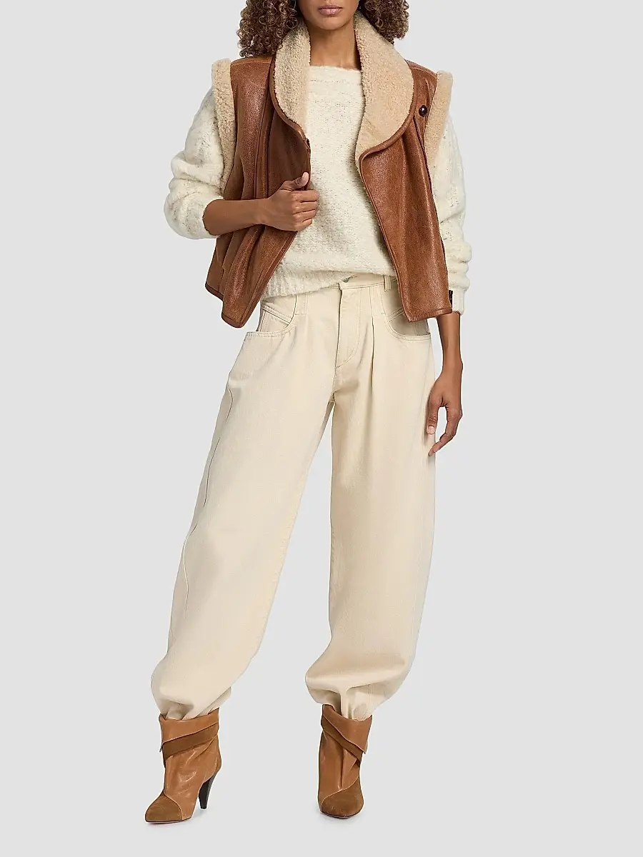 Isabel Marant Women's Alime Leather & Shearling Vest - Cognac | Thumbnail 2