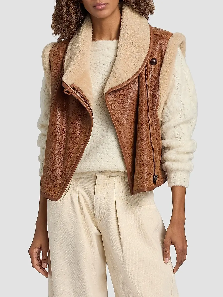 Isabel Marant Women's Alime Leather & Shearling Vest - Cognac | Thumbnail 3