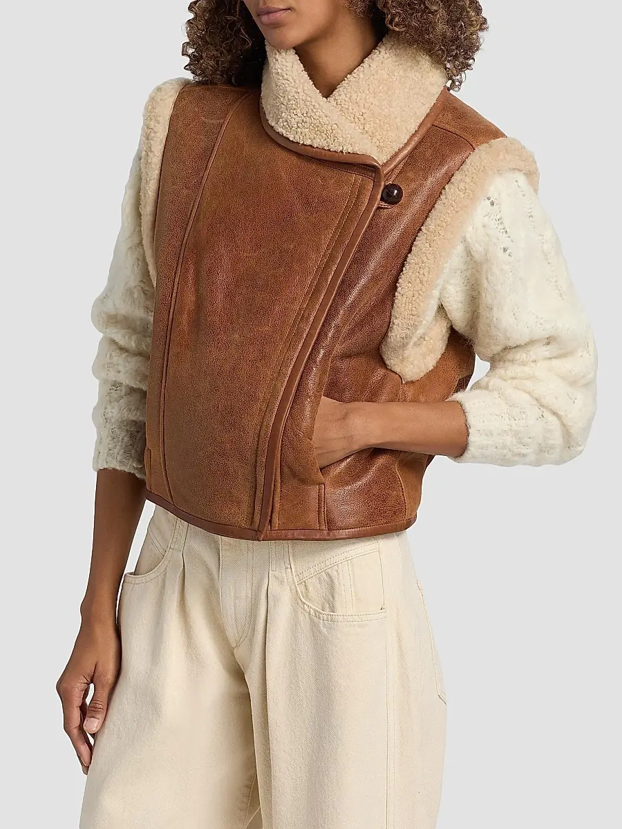 Isabel Marant Women's Alime Leather & Shearling Vest - Cognac | Thumbnail 4