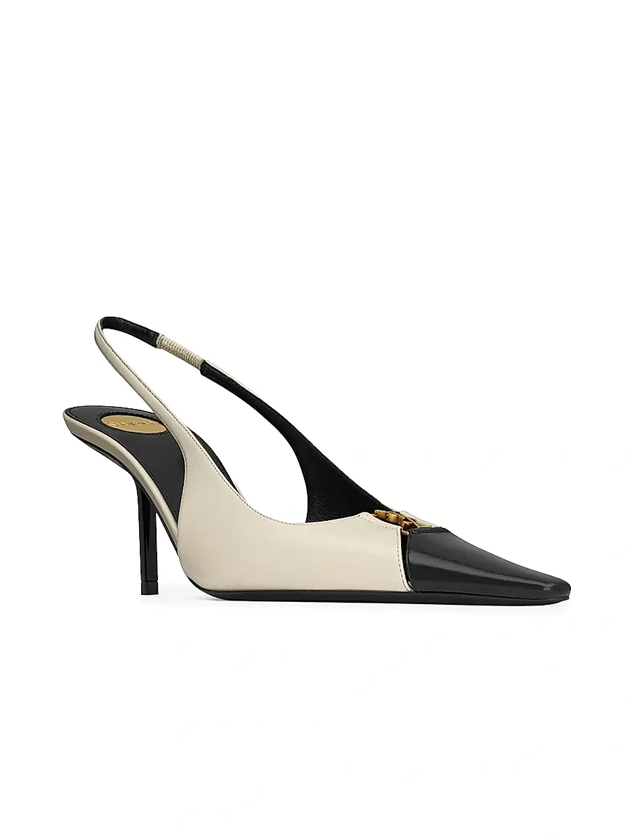 Saint Laurent Women's Babylone Breteuil Slingback Pumps in Smooth Leather - Black White | Thumbnail 2 Saint Laurent Women's Babylone Breteuil Slingback Pumps in Smooth Leather - Black White | Thumbnail 2