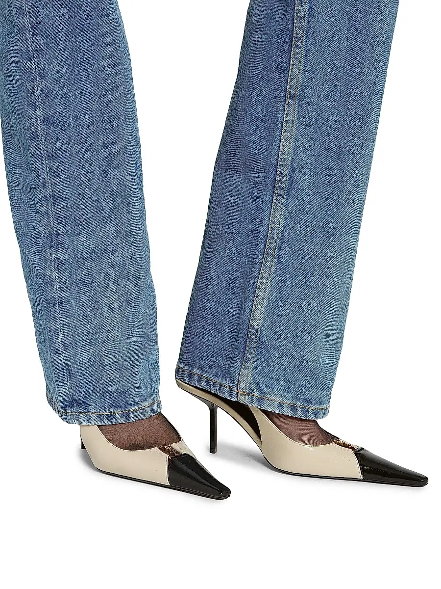 Saint Laurent Women's Babylone Breteuil Slingback Pumps in Smooth Leather - Black White | Thumbnail 3 Saint Laurent Women's Babylone Breteuil Slingback Pumps in Smooth Leather - Black White | Thumbnail 3