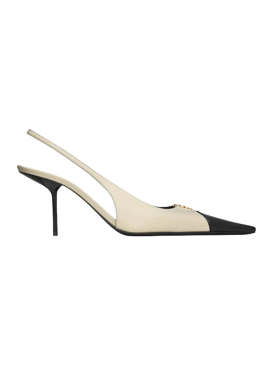 Saint Laurent Women's Babylone Breteuil Slingback Pumps in Smooth Leather - Black White