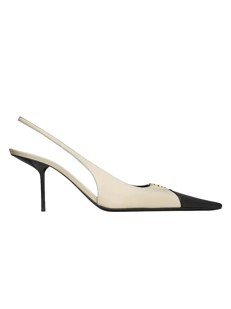 Saint Laurent Women's Babylone Breteuil Slingback Pumps in Smooth Leather - Black White