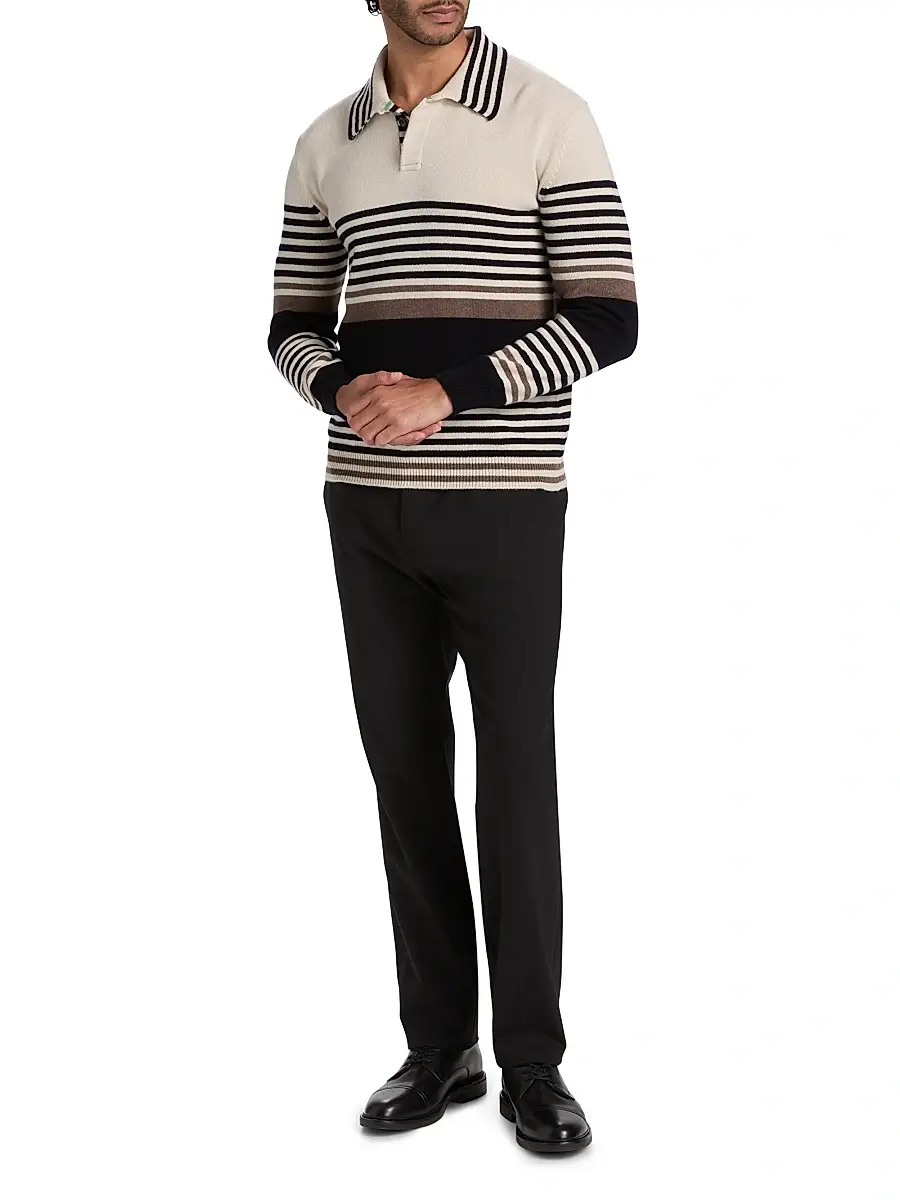 Paul Smith Men's Striped Cashmere Polo Sweater | Thumbnail 2 Paul Smith Men's Striped Cashmere Polo Sweater | Thumbnail 2