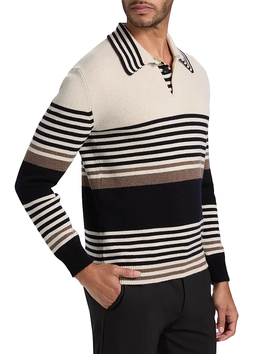 Paul Smith Men's Striped Cashmere Polo Sweater | Thumbnail 4 Paul Smith Men's Striped Cashmere Polo Sweater | Thumbnail 4