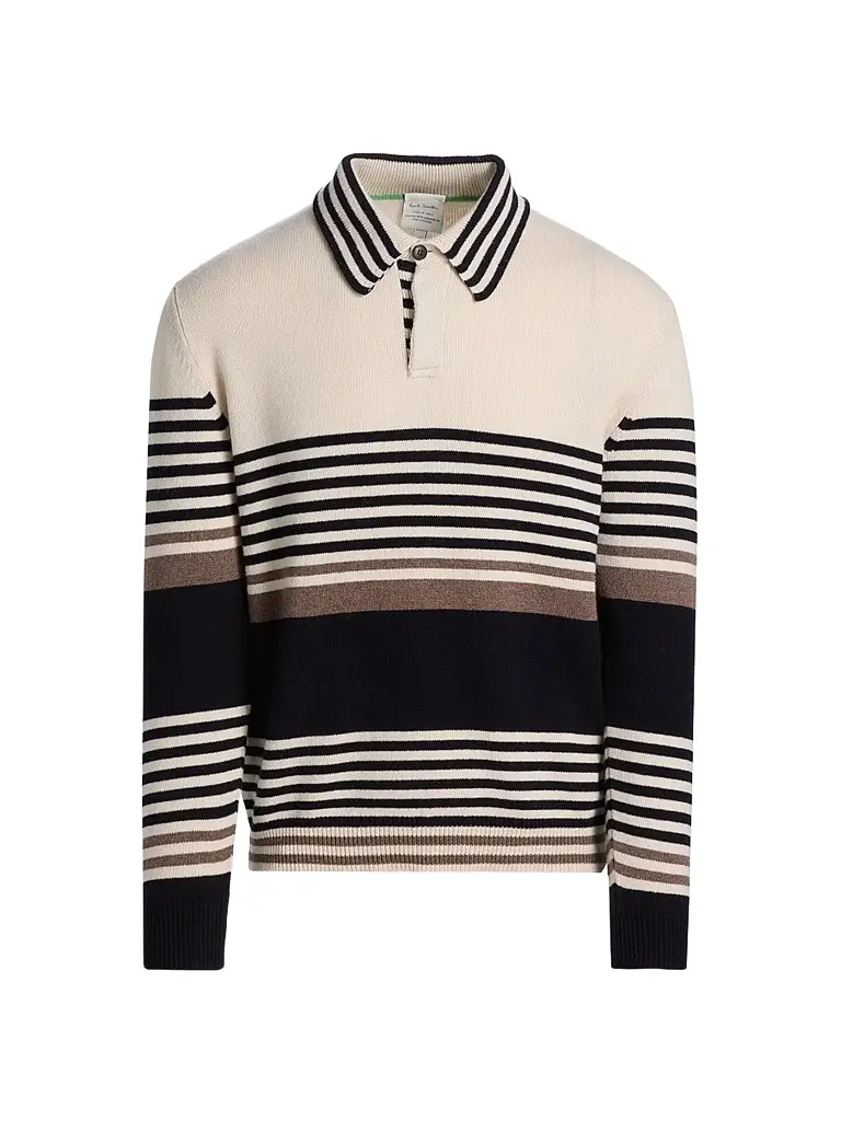 Paul Smith Men's Striped Cashmere Polo Sweater | Image 1 Paul Smith Men's Striped Cashmere Polo Sweater | Image 1