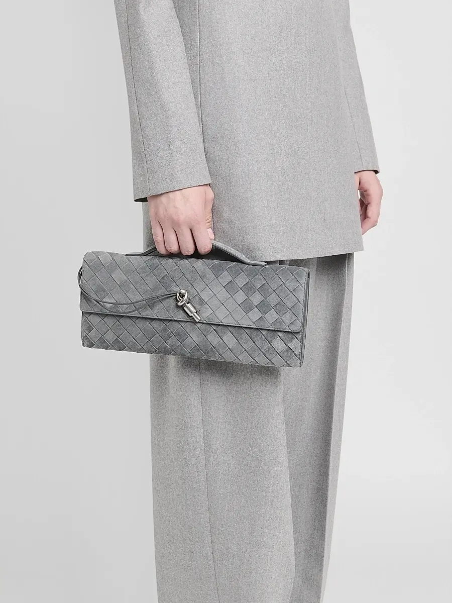 Bottega Veneta Women's Andiamo Intrecciato-Suede Top-Handle Clutch | Thumbnail 2 Bottega Veneta Women's Andiamo Intrecciato-Suede Top-Handle Clutch | Thumbnail 2