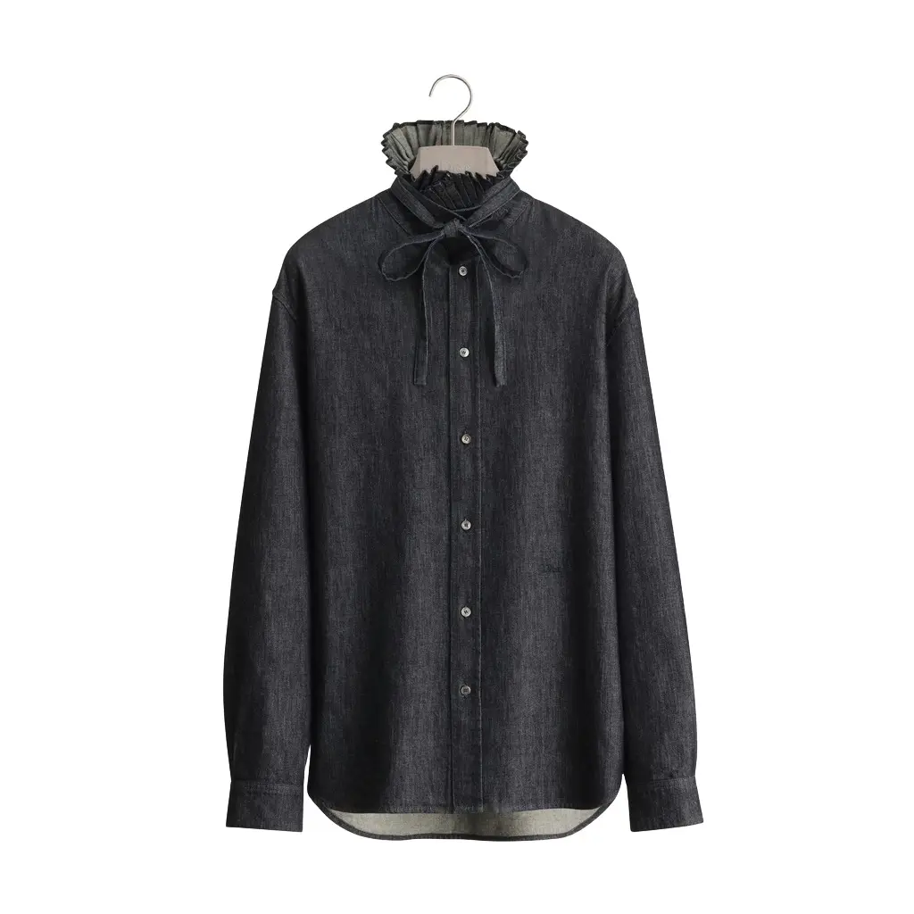 Dior Shirt with Pleated Stand Collar, Comfortable Fit