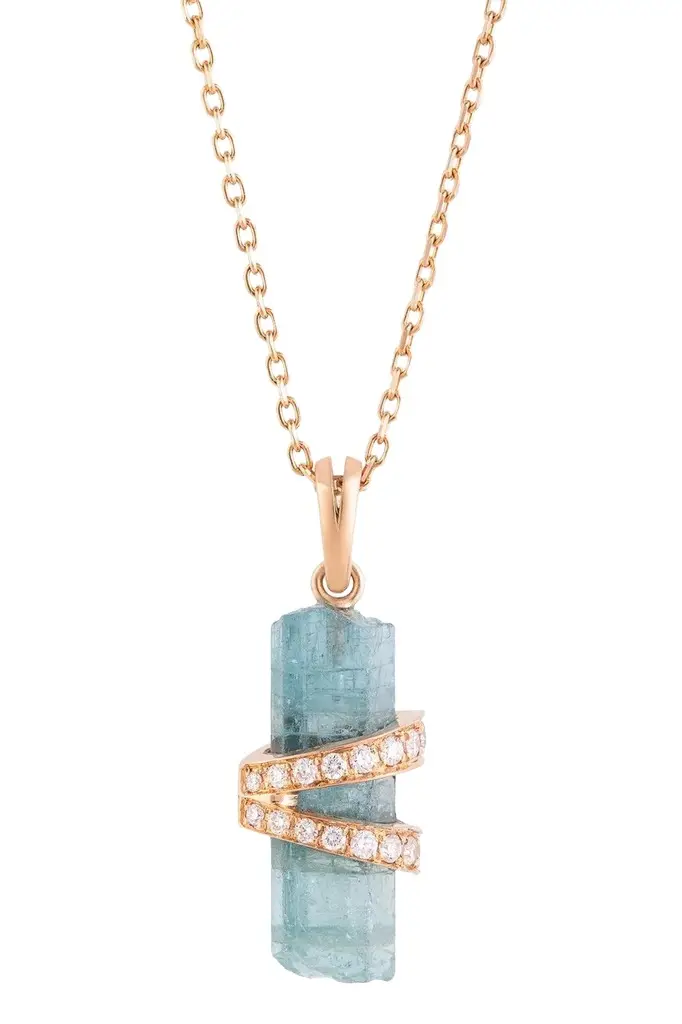 CLARA CHEHAB Diamond Aquamarine Medium Elemental Pendant | Image 1 CLARA CHEHAB Diamond Aquamarine Medium Elemental Pendant | Image 1
