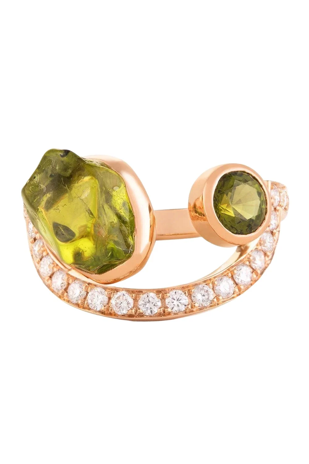 Diamond Peridot Tourmaline Embracing Half Moon Ring Diamond Peridot Tourmaline Embracing Half Moon Ring
