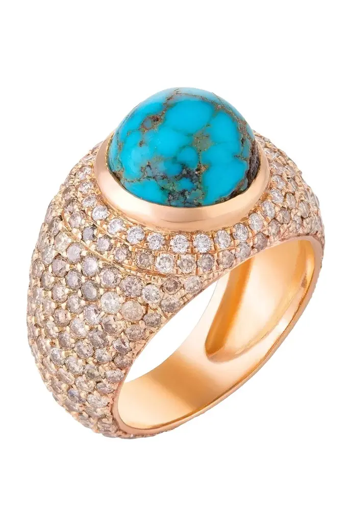 CLARA CHEHAB Diamond Turquoise Halo Ring | Image 1 CLARA CHEHAB Diamond Turquoise Halo Ring | Image 1