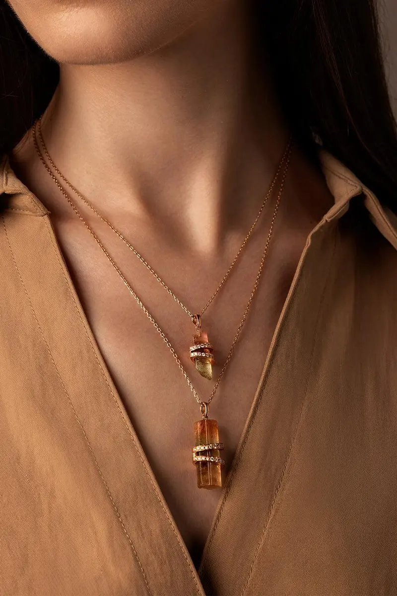 CLARA CHEHAB Diamond Watermelon Tourmaline Medium Elemental Pendant | Thumbnail 2