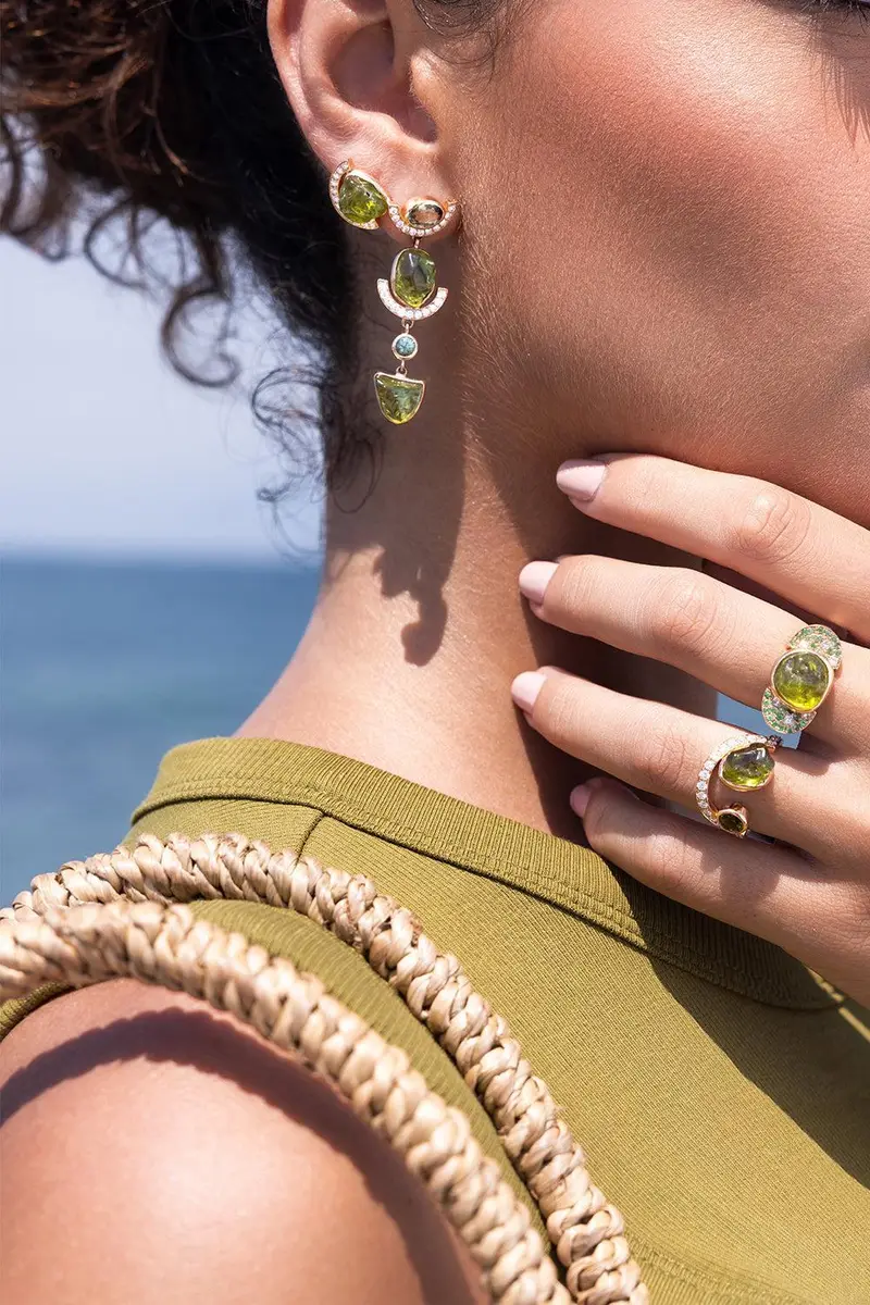 CLARA CHEHAB Green Sapphire Diamond Peridot Long Sequence Earrings | Thumbnail 2 CLARA CHEHAB Green Sapphire Diamond Peridot Long Sequence Earrings | Thumbnail 2